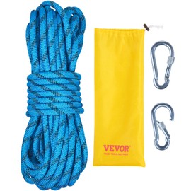 VEVOR Static Climbing Rope, 32 ft Outdoor Rock Climbing Rope with 26KN Breaking Tension, 0.4'' /10 mm High Strength Safety Rope, Escape Rope with 2pcs Carabiner and Storage Bag