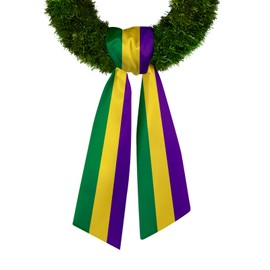 Mardi Gras Wreath Sash for Front Door, Fat Tuesday Wreath Sash Purple Green Golden Stripes Wreath Accessories Carnival Holiday Sash for Wreath Mardi Gras Decorations