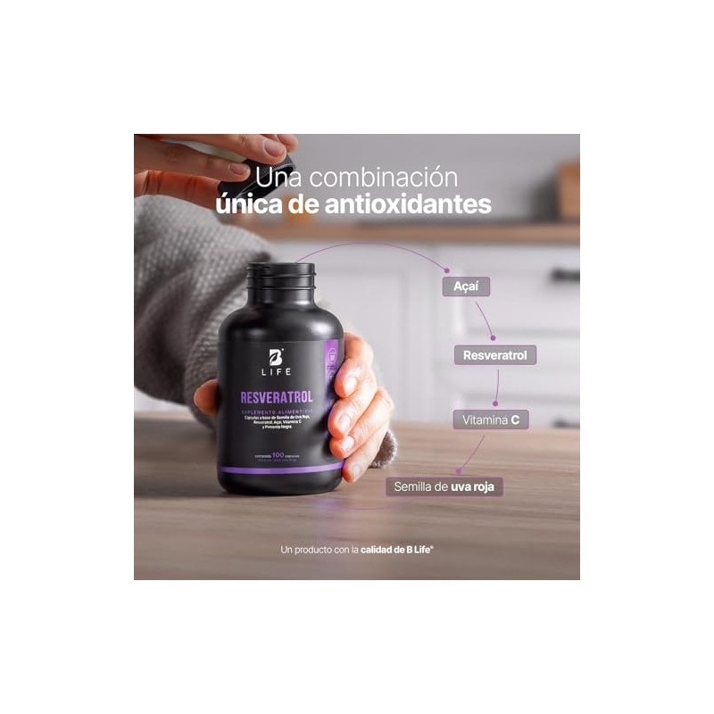 Life Resveratrol 100 Cápsulas Antioxidante Pimienta Negra Uva Roja Acai