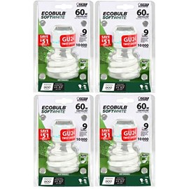 Feit Electric BPESL13T/GU24 900 Lumen Soft White Mini Twist GU24 CFL, Uses Up To 78% Less Energy, Compact Fluorescent, Average Life Up To 10000 Hours, Pack of 4