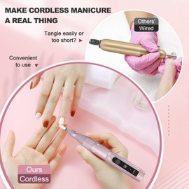 Cordless Nail Drill, 35000RPM Professional Efile Nail Drill Machine, LCD Display Rechargeable Portable Electril Nail Drill with 12pcs Bits and 6pcs Sanding Bands for Acrylic Nails Gel Polish Remover