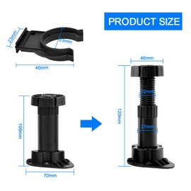 WANTOUTH 20 Pieces Furniture Foot Support Foot Adjustable Bed Foot 100-120 mm Height Adjustable Black Cabinet Feet Plastic Base Feet with Base Clamp Feet for Furniture Kitchens Bathroom Furniture