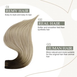 Fshine Real Hair Weft Bundles 50 cm 100 g Seam in Hair Extensions Brown Fading to Ash Blonde and Platinum Blonde Straight Hair Extensions Brazilian Hair Bundle Extension #2/18/60