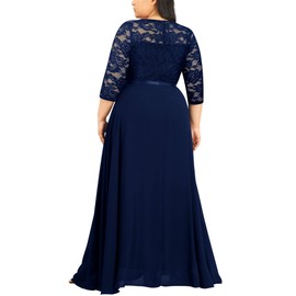 Miusol Women's Formal Floral Lace V Neck Plus Size Bridesmaid Party Maxi Dress Navy Blue