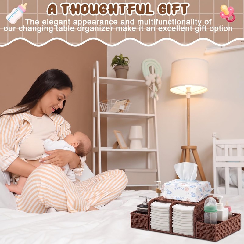 Large Wicker Diaper Caddy Changing Table Organizer, Brown, Paper