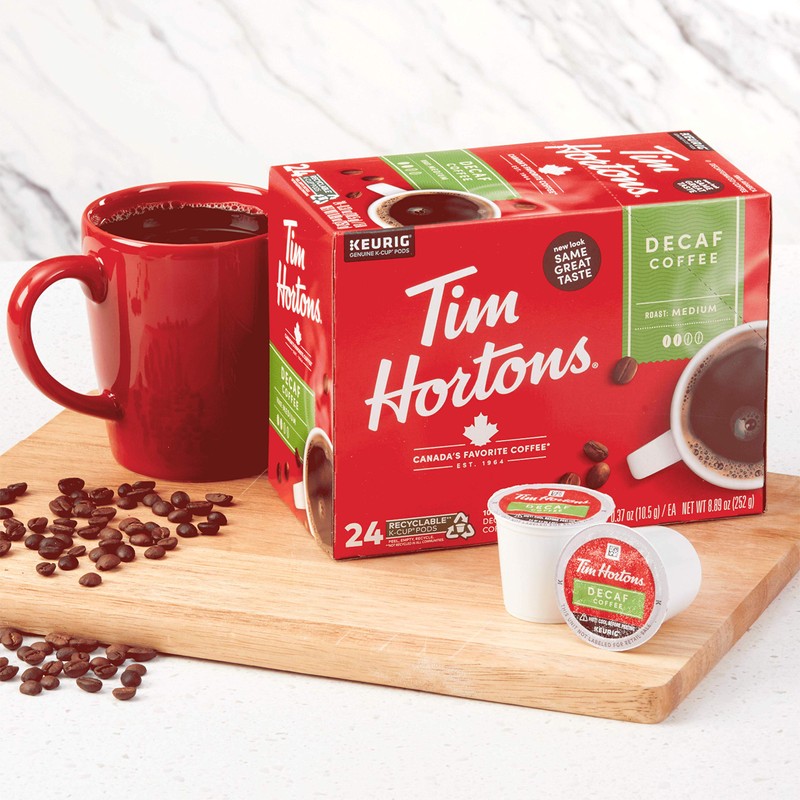 Tim Hortons Decaf Medium Roast Coffee, Single-Serve K-Cup Pods Compatible