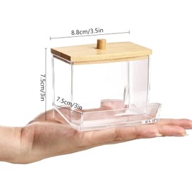 XINCHENG Cotton Bud Holder, Q-tip Dispenser for Bathroom Vanity Cotton Swabs, Cotton Swab Dispenser with Bamboo Lids, Makeup Organizer Box for Cotton Buds and Cosmetics