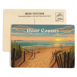 Door County, Wisconsin, Painterly, Sand Soul Sun, Beach Path (4x6 Birch Wood Postcards, 2-Pack Stationary, Rustic Home Wall Decor)