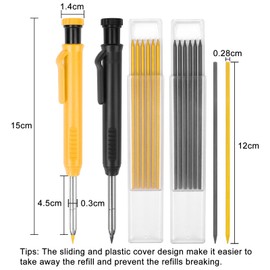 Builders pencil Mechanical Pencil Set with 14 Refills 2 Colors, 45mm Long Nose Nib Metal Solid Joiners Pencil,Tracer Pencil with Sharpener Scribe Tool for Builders Construction