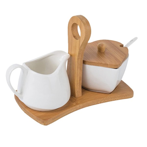 Cabilock Sugar Bowl Set with Lid Spoon Ceramic Cream Jugs Pitcher Jar Dispenser Porcelain Creamers Coffee Serving Set for Coffee Tea Milk Jam Sauces