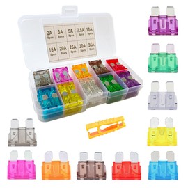 Aiqeer 80 Pcs Standard Car Blade Fuses Set, Replacement Fuses with Fuse Puller (2A / 3A / 5A / 7.5A / 10A / 15A / 20A / 25A / 30A / 35A)