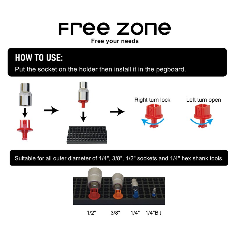 FREE ZONE 68-Piece Large Pegboard Tools Organizer Set,(Red) Tool Box