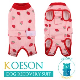 KOESON Dog Recovery Suit Female, Soft Dog Surgery Recovery Suit Pet Surgical Shirt, Anti Licking Dog Spay Recovery Suit Female Dog Suit for Surgery Recovery Dog Cone Alternative Pink Strawberry L
