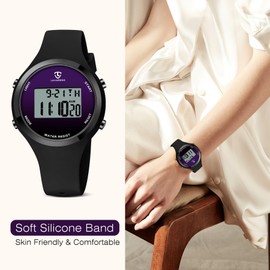 Womens Watch, Montre Femme Female Elegant Wrist Watch Resin Strap Digital Watches for Women Indigo Women's Watch with Calendar Alarm Clock Chronograph