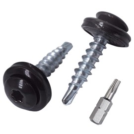 SKIR'CO Pack of 200 Metal Roofing Screws 4.8 x 28 mm Painted Self-Drilling Screws with EPDM Washers, Torx Head (Deep Black RAL 9005)