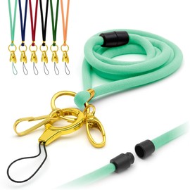 Mint Nylon Cord Lanyard Soft Comfortable with Safety Breakaway, Includes Gold Design O-ring, Loop Clip and Two Metal Clips, ID Badge Holder Thin Rope Neck Strap by LanyardsTomorrow - Single 1pc