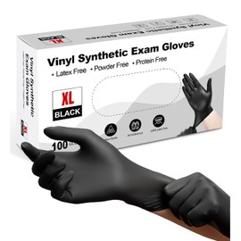 PROMART Black Vinyl Disposable Gloves - Powder and Latex Free Medical Exam Gloves, Black, Industrial Grade, Non-Sterile, Food Safe, Disposable Gloves, Cooking & Cleaning, Box of 100 (100, XL)