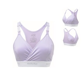 Bodydue Absobra Nursing Pad-Free Nursing Bra for Easy Breastfeeding Maternity Essential Wireless Full-Coverage Comfort (Large, Lavender)