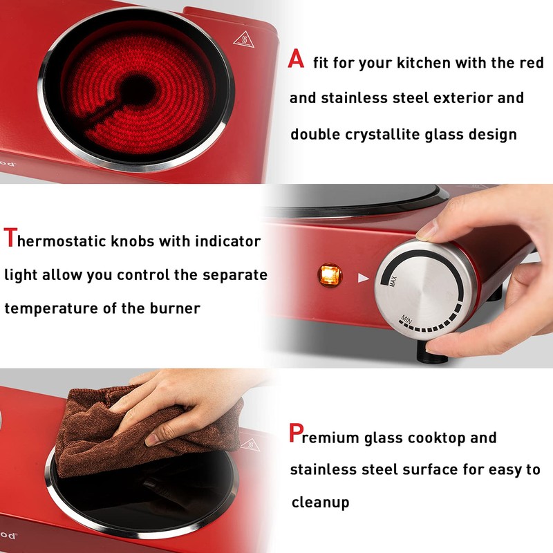 Hot Plate, Techwood 1800W Dual Electric Stoves, Countertop Stove Double