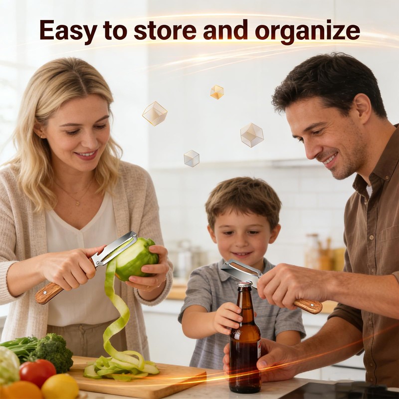 Multifunctional Vegetable Peeler For Kitchen With Ergonomic Wood Handle, 2