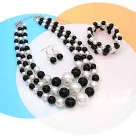 utop Large Big Pearl Necklace and Earring Set Multi Strand Pearl Necklace Costume Jewelry Chunky Pearls Necklaces for Women JNF