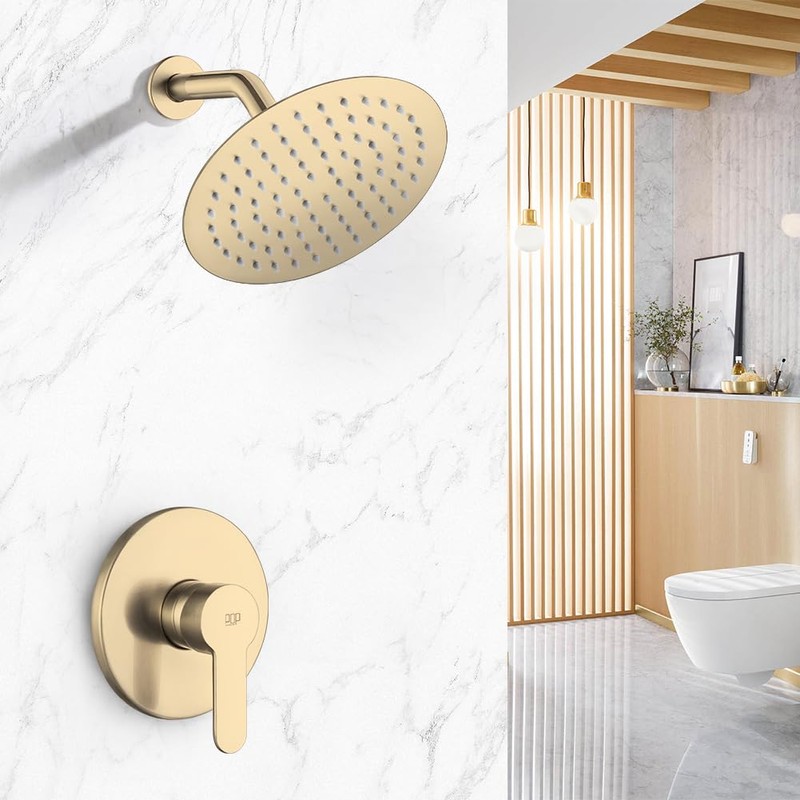 POP SANITARYWARE Shower Faucet Set Brushed Gold Bathroom Rainfall Shower