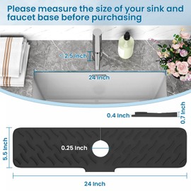 TOOVEM Silicone Faucet Splash Guard, 24 x 5.5 Inch Kitchen Sink Splash Guard Behind Faucet, Faucet Handle Drip Catcher Tray Dish Soap Sponge Holder for Kitchen, Bathroom,Bar, Rv