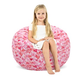 decalsweet Grande Bolsa Puff para Guardar Juguetes para Niños Niñas, Suave y Plegable Bolsa de Frijoles, Cubierta de Silla en Interiores y Exteriores (Sin Relleno), Corazón Rosa