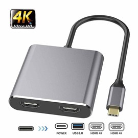 ANDROSET Type C to Dual HDMI USB 3.0 PD Converter 4 in 1 USB C Dock Station Hub 4K Hdmi Adapter Cable