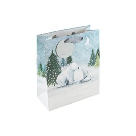 Eurowrap White Kraft Paper Christmas Wishes Polar Bear Gift Bag with Gift Tag - Medium - Eco Friendly Fully Recyclable - Gift Bag for Christmas, Gift Wrap, Xmas, Festive Gift Bag