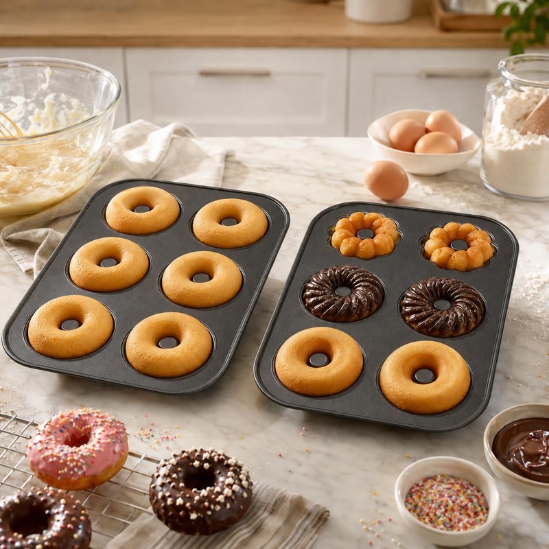 Donut Pan for Baking, 2 Pack 6-Cup Flower Shaped Doughnut
