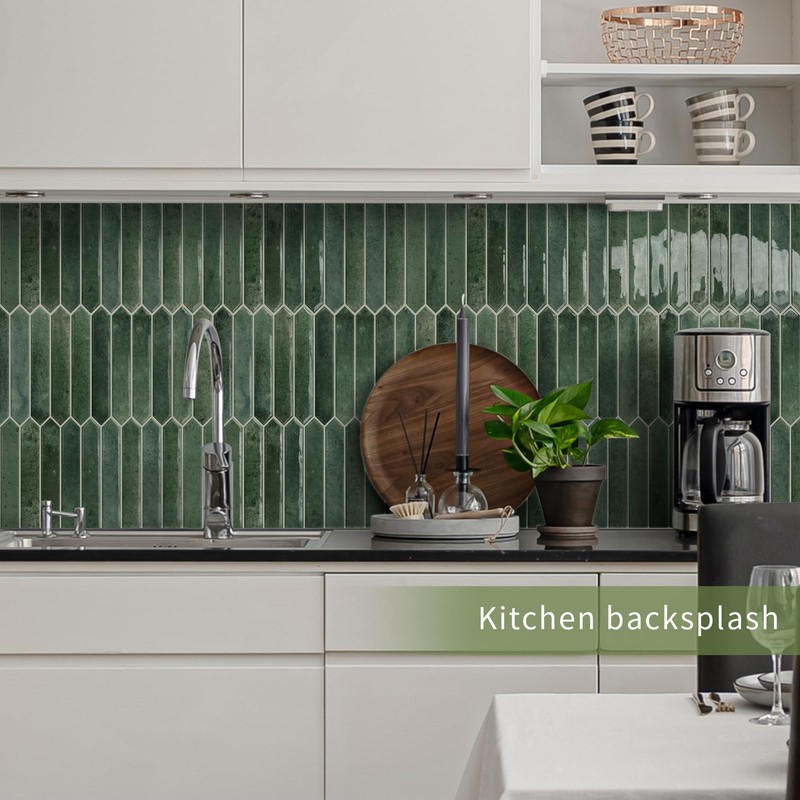 Green Long Hexagon Tile Peel and Stick Backsplash, 10 Sheets