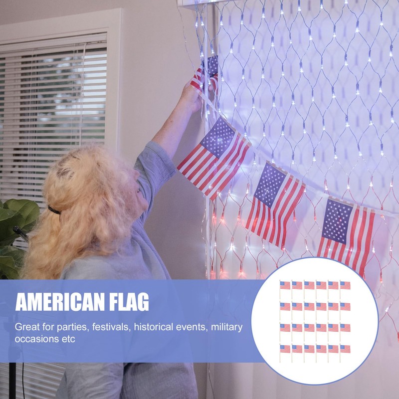 Mikinona USA Flags Wood Sticks 40 Small American Flags Perfect