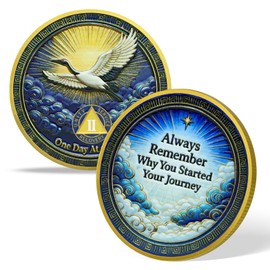 One Day At a Time Recovery Coin Inspirational Sobriety Medallion with Crane and Cloud Design Motivational Reminder of Recovery Journey (2 Year)