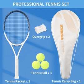 MBFISH Tennis Racket - Super Value Set with Pre-Strung, 27'' Tennis Racquet for Beginner, Comfortable Handle, Includes 3 Tennis Balls, 2 Overgrips and 1 Tennis Bag KleinBlue 1P