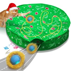 Giociv Interactive Cat Toys Ball Fast Rolling in Christmas Pocket, Motion Activate Chirping Cat Toy Hide and Seek Mouse Catching Game
