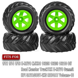 RCYouHott RC Wheels and Tires Set for 1/12 1/14 1/16 E-REVO MJXRC 16208 16209 16210 Off Road Monster TruckTRX E-REVO Summit HPI SAVAGEGT-2XS REDCAT Volcano-16,Rc Tires with Foam Inserts,Green