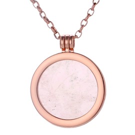 Morella Women's Necklace Rose Gold 70 cm Stainless Steel and Pendant with Gemstone Coin 33 mm Chakra Disc in Jewellery Bag, Metal, Quartz