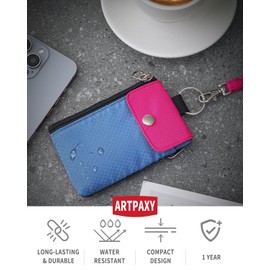 Artpaxy Minimalist Wallet For Mens Womens, Keychain RFID Blocking Zipper Small Wallet with ID Window 2 Lanyards,Water Resistant Travel Cash Card Coin Case Boys Girls