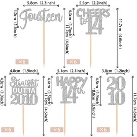 30 piezas de adornos para magdalenas de 14 cumpleaños con purpurina, catorce púas de cupcakes Happy 14th Straight Outta 2010 para saludar hasta 14 años, 14 cumpleaños, boda, aniversario, fiesta,