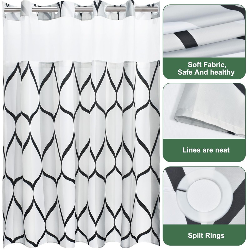 Yiatn No Hook Needed White Shower Curtain with Snap in