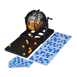 Relaxdays Bingo Game with Lot Drum, 90 Balls, 72 Cards, Extendable Game Board, Children & Adults, Tombola, Black