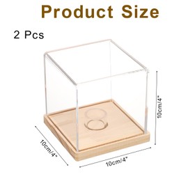 sourcing map 2Pcs Baseball Display Case with Wooden Round Base, Acrylic Baseball Display Cube Dust Clear Baseball Holders for Autographed Baseball, Memorabilia Baseball, Wooden/Clear