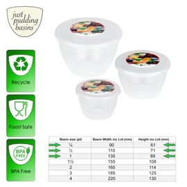 Just Pudding Basins 3 Smaller Sizes in One Set Steam Pudding Bowls, Basin and Lid 1x 1/4 Pint, 1x 1/2 Pint 1x 1 Pint (Clear)