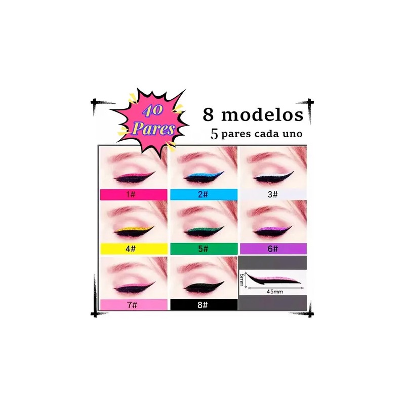 40 Pares Delineador Ojos De Colores Brillo Eyeliner Stickers