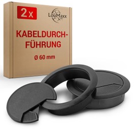 LouMaxx Cable Grommet Desk Black - Set of 2 Cable Pass 60 mm Diameter - Table Cable Grommets Made of Sturdy Plastic - Perfect Fit Cable Hole Cover with Sturdy Table Cable Guide
