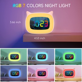 SMOUPING Cute Cat Ear Alarm Clock with RGB 7 Color Night Light & 18 Ringtones,Rechargeable Clock for Kids Bedroom,LED Colorful Digital Display,Bedside Clock for Boys,Girls Birthday Presents(Pink)