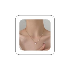 Inilbran Boho Pearl Choker Necklace Gold Love Heart Pendant Necklace Vintage Station Pearl Necklace Rose Quartz Heart Necklace Jewellery for Women and Girls, Metal, Pearl