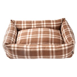 VictorPanda Rectangle Dog Bed for Large Medium Dogs Plush Brown Plaid Zipper Removable Machine Washable Cover Anti-Slip Bottom 35 x 25 x 10 Inches