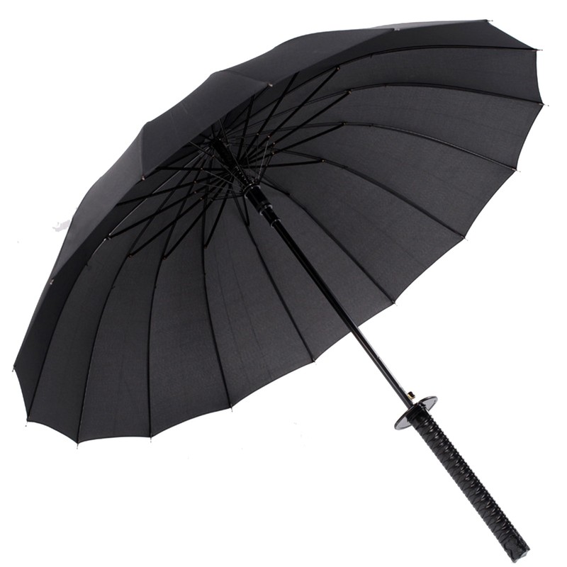 Sword Umbrella 16 Ribs Black Unique Rainproof Straight Long Stick